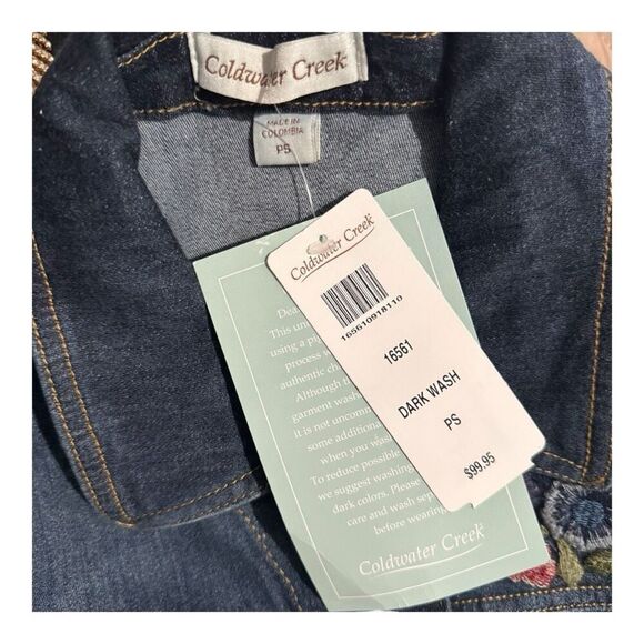 Coldwater Creek Dark Wash Denim Floral Jacket Women’s Jacket Small Petite - Picture 6 of 8